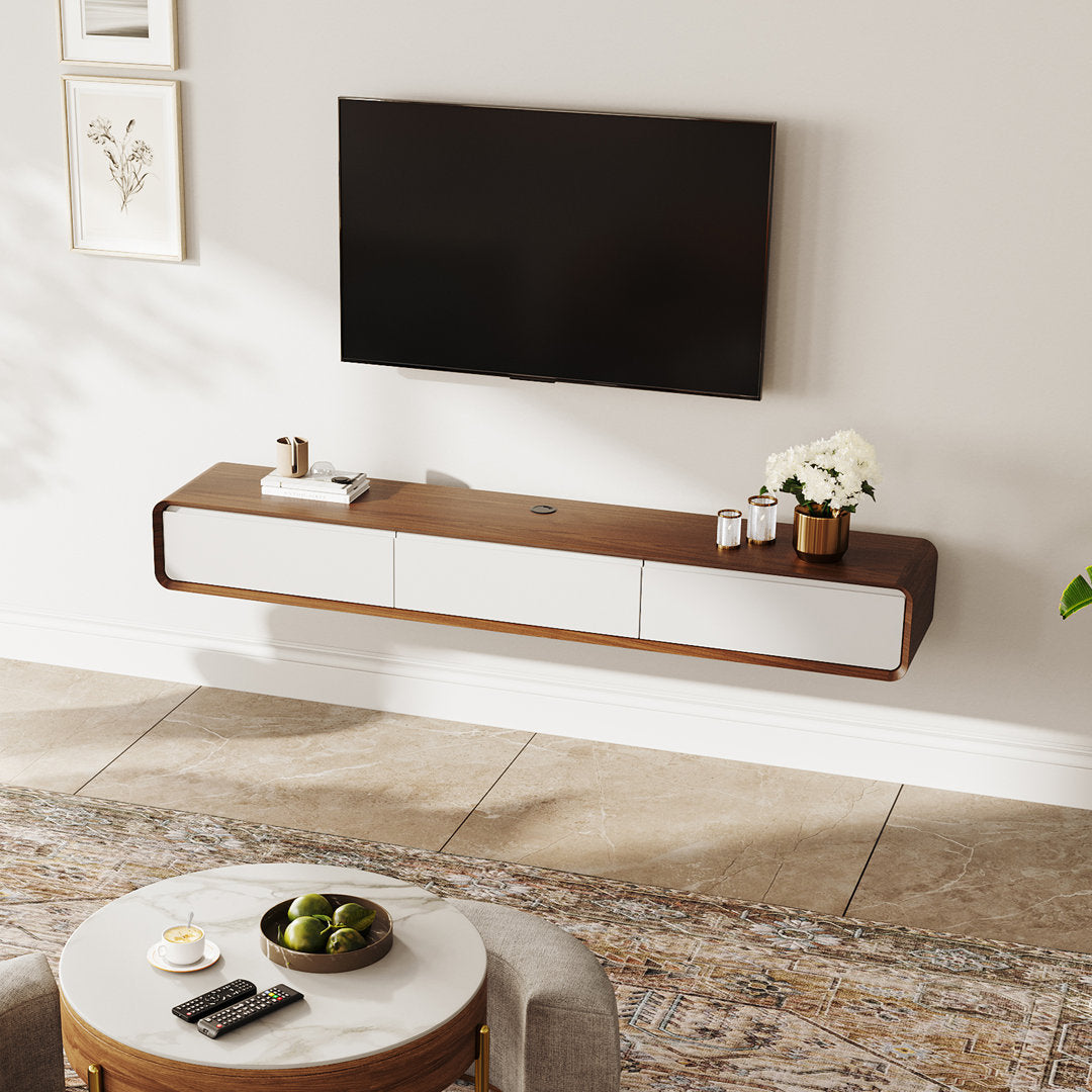 Randalstown Floating TV Stand, Entertainment Center with 4 Drawers, Solid Wood, Fully-Assembled Hokku Designs Color: Dark Brown/White Overall Entertainment Center Width - Side to Side: 94.48''