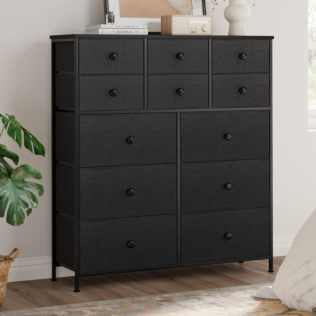 Ojaswi Dresser 12 Chest of Drawers, Closet with Wood Ebern Designs Color: Black