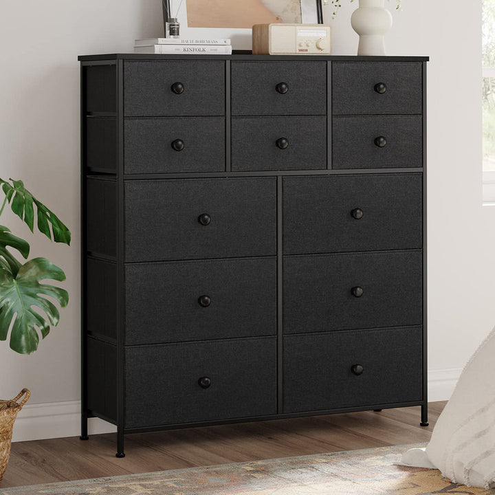 Ojaswi Dresser 12 Chest of Drawers, Closet with Wood Ebern Designs Color: Black