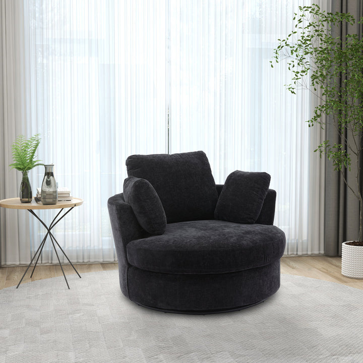 Dahlonega 42" Wide Swivel Barrel Chair Rosdorf Park Fabric OR Leather Type: Black Chenille