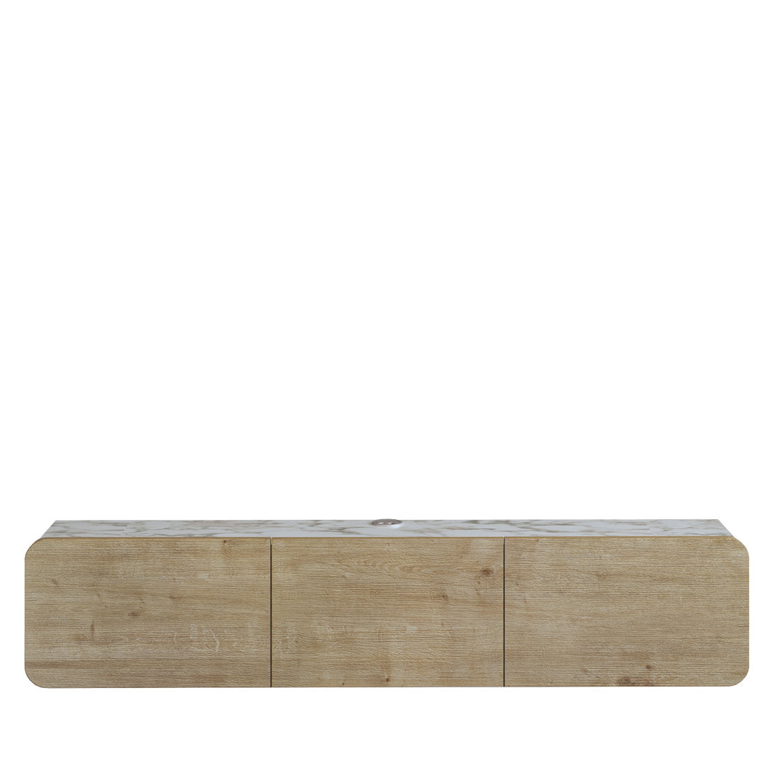 Callysta Floating TV Stand Up to 78" TV's Wall Mounted Media Console Millwood Pines Color: White Marble Design/Oak Wood