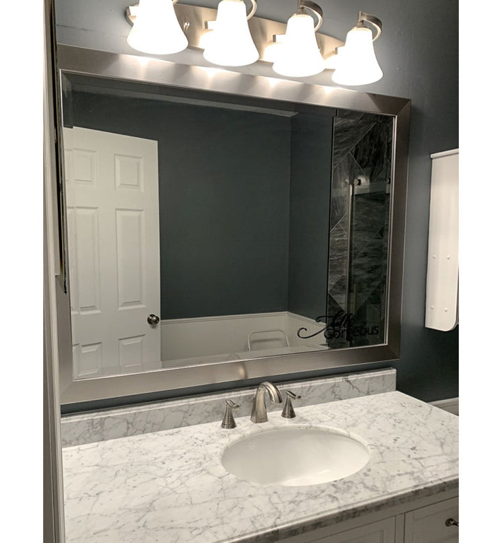 Shmuel Wood Framed with Safety Backing Ideal for Bathroom / Vanity Mirror Wade Logan® Size: 20" x 24" Finish: Antique Satin Nickel