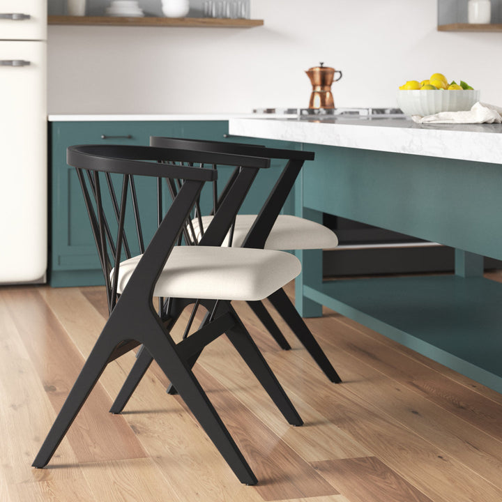 Artemis Slat Back Side Chair in Black (Set of 2) Mistana™ Color: Black, Upholstery Color: Beige