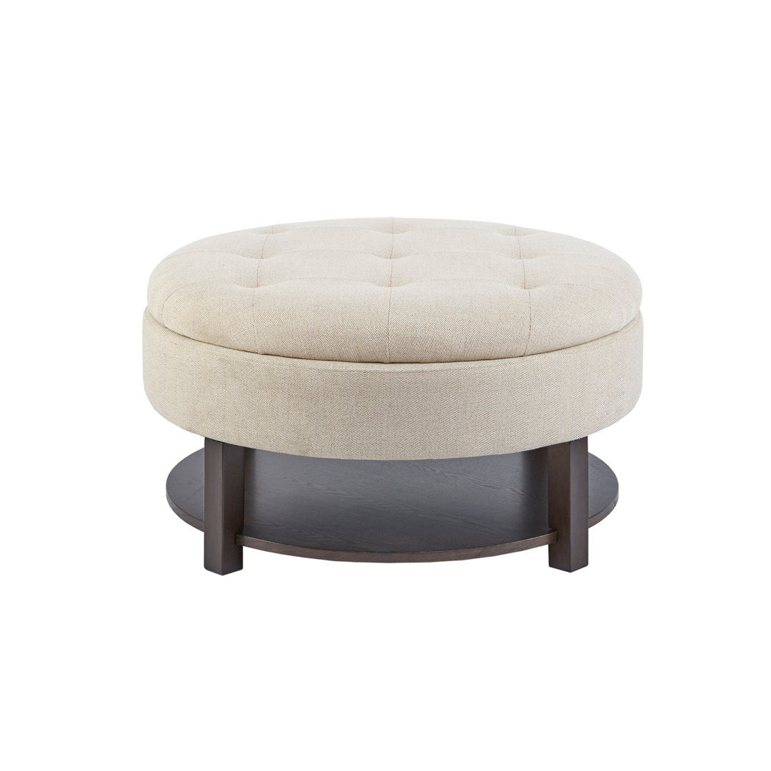 Miller Round Tufted Storage Ottoman Madison Park Upholstery Color: Cream