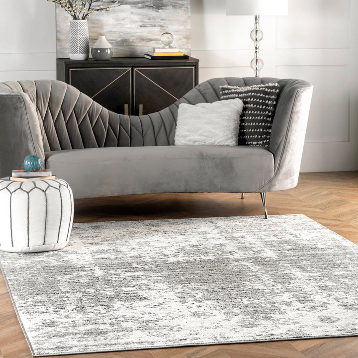 Deedra Modern Abstract Power Loom Performance Gray/White Rug 17 Stories Rug Size: Square 5'