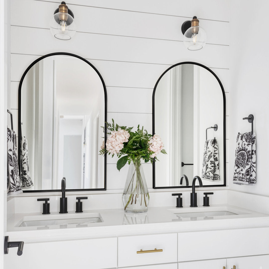 Arch Metal Arched Wall Mirror (Set of 2) Latitude Run® Size: 36'' x 24'' Finish: Black