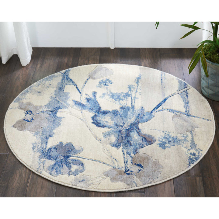 Arnim Floral Blue/Ivory Area Rug Lark Manor™ Rug Size: Round 5'6"