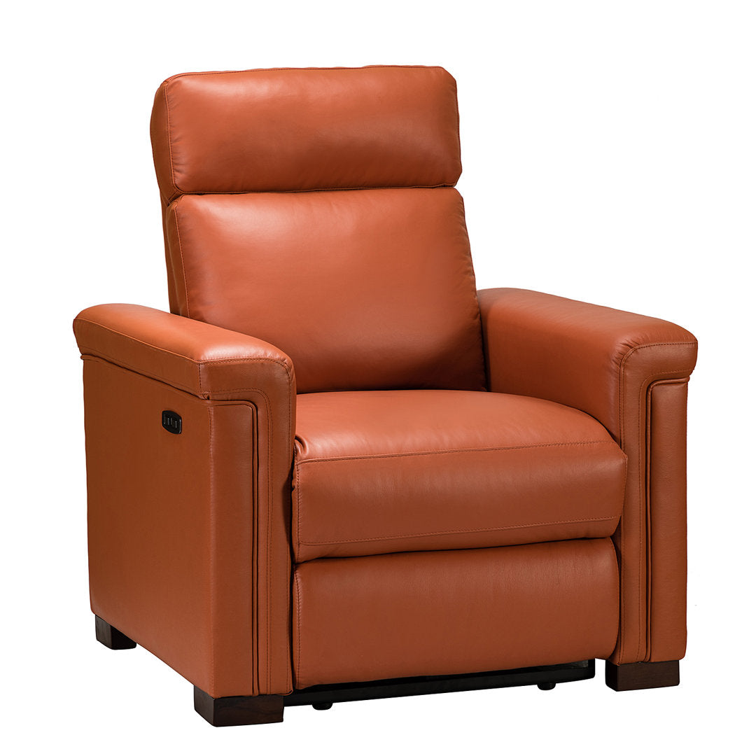 Aziah 34.65" Wide Genuine Leather Power Recliner With USB Port Wade Logan® Body Fabric: Brick Genuine Leather