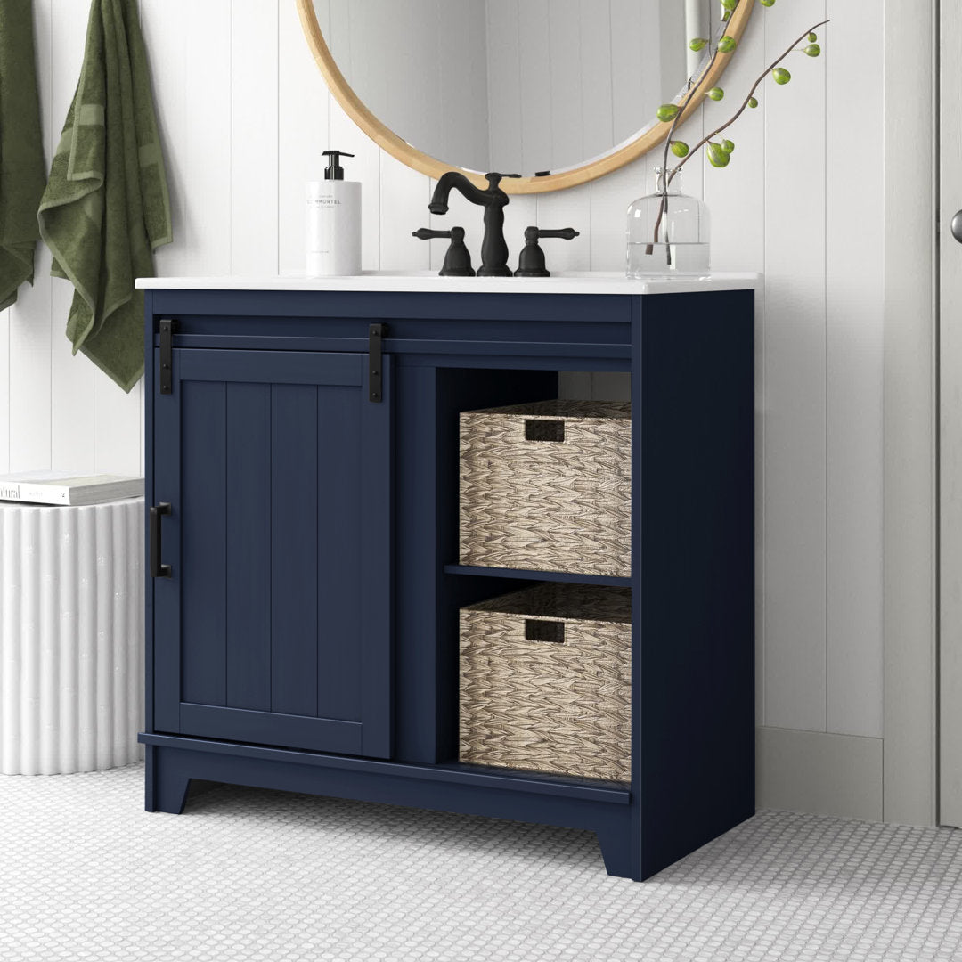 Braylen Sliding Barn Door 36" Single Bathroom Vanity Set Sand & Stable™ Base Finish: Insignia Blue