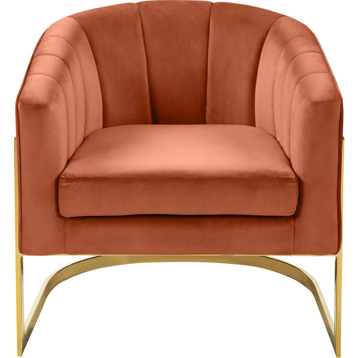 Barnicle 30" Wide Velvet Barrel Chair Everly Quinn Body Fabric: Cognac Velvet