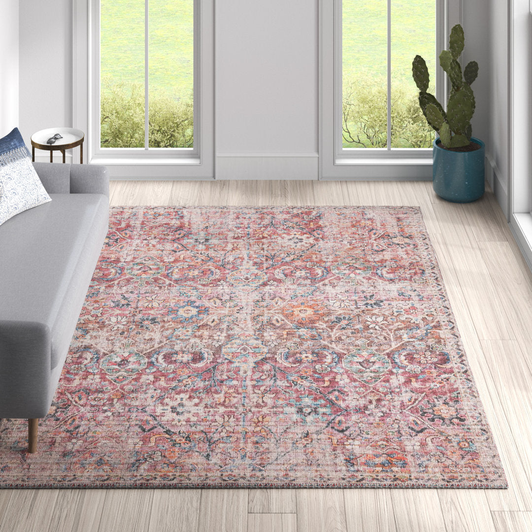 Engelhardt Floral Machine Made Power Loom Chenille Area Rug in Ivory/Pink Mistana™ Rug Size: Rectangle 5'11" x 9'