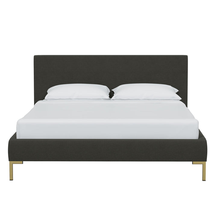 Rand Vegan Leather Bed AllModern Color: Classic Otter Performance Velvet, Leg Color: Brass Size: Twin