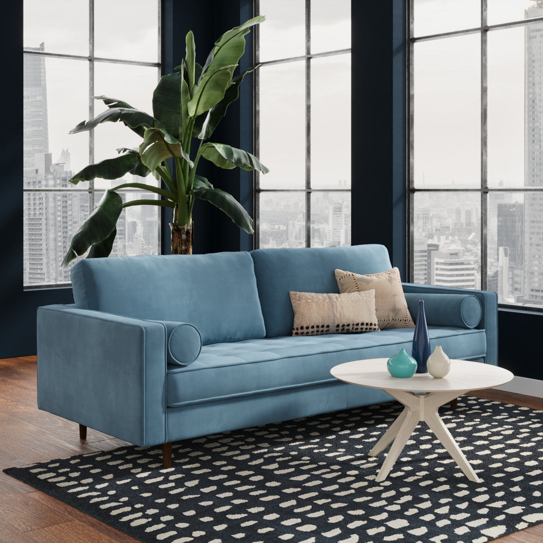 Geo 84" Upholstered Sofa AllModern Fabric: Ocean Blue Velvet