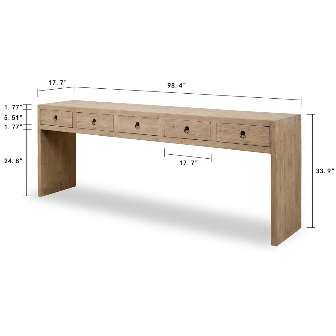 Lily's Living 98"l Weathered Natural Wood Indoor Waterfall Console Table W/Five Drawers, Home Office Furniture Lily's Living