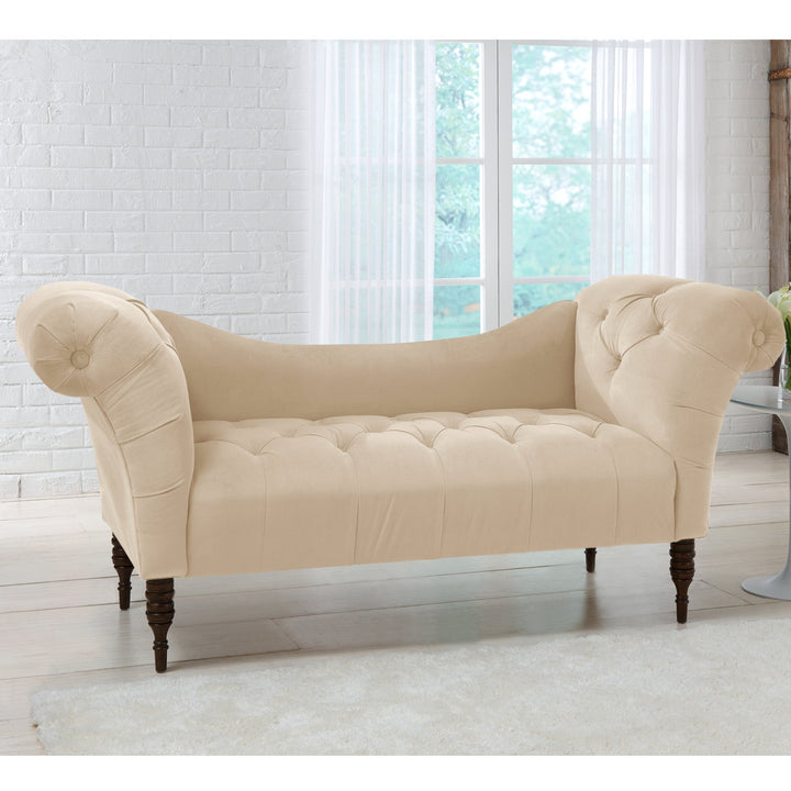 Kareem Upholstered Chaise Lounge Three Posts™ Teen Upholstery Color: Classic Velvet Pearl, Leg Color: Espresso