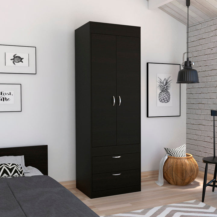 Lisboa Armoire with Double Doors, 2 Drawers, and Hanging Rod Latitude Run® Color: Light Gray