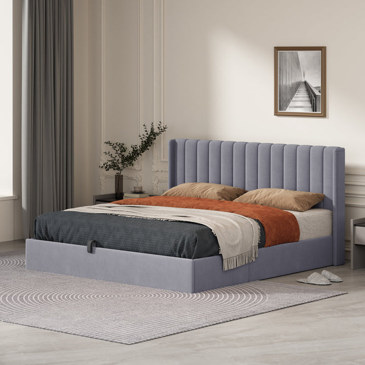 Daizia Lift Up Storage Platform Bed with Wingback Headboard Latitude Run® Color: Gray Size: King