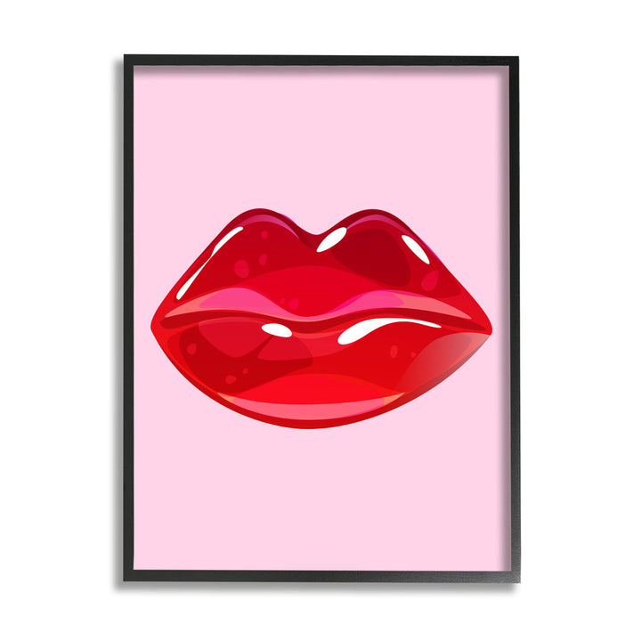 Pink & Red Candy Lips Framed On Wood by Lil' Rue Graphic Art Stupell Industries Size: 14" H x 11" W x 1.5" D Format: Black