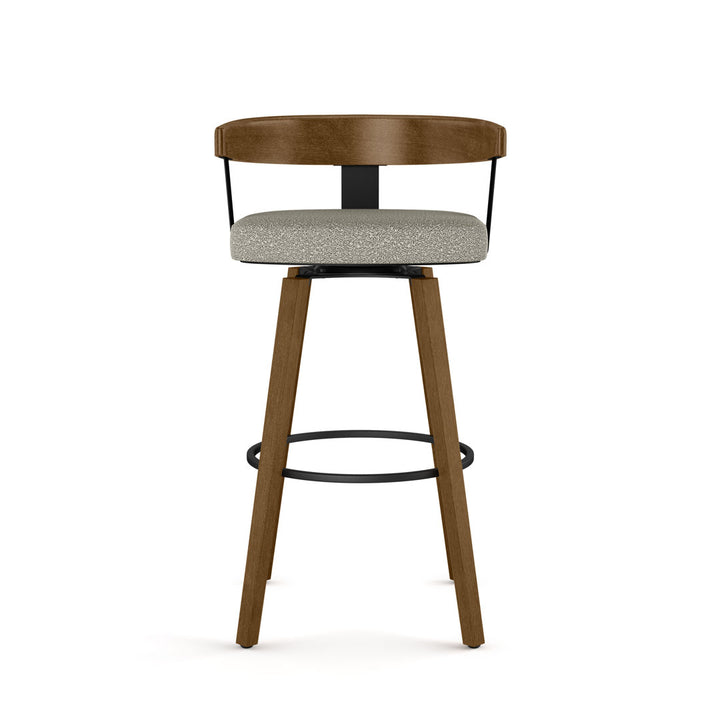 Calvion Swivel Counter & Bar Stool with Wooden Backrest Wade Logan® Upholstery: Light Beige/Gray Bouclé, Seat Height: Bar Stool (30.25" Seat Height)
