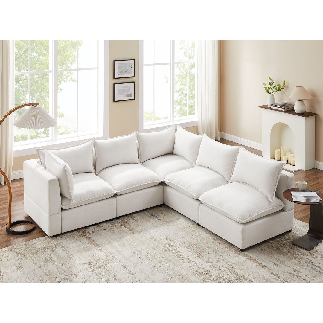 Rayners 5 - Piece Upholstered Sectional Latitude Run® Fabric: Beige 100% Polyester
