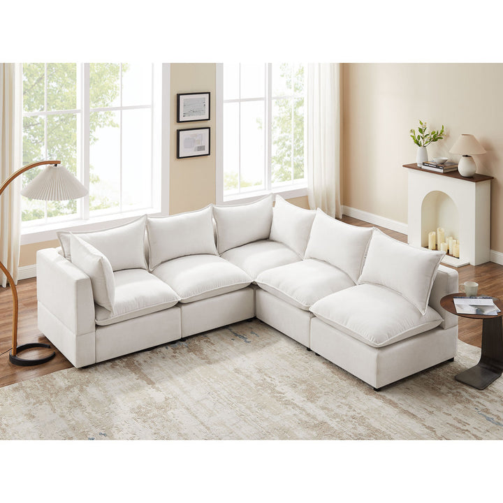 Rayners 5 - Piece Upholstered Sectional Latitude Run® Fabric: Beige 100% Polyester