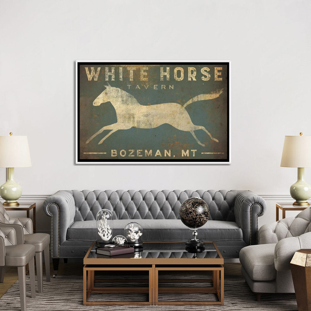 White Horse Tavern Textual Art on Wrapped Canvas East Urban Home Size: 40" H x 60" W x 1.5" D Format: White Framed
