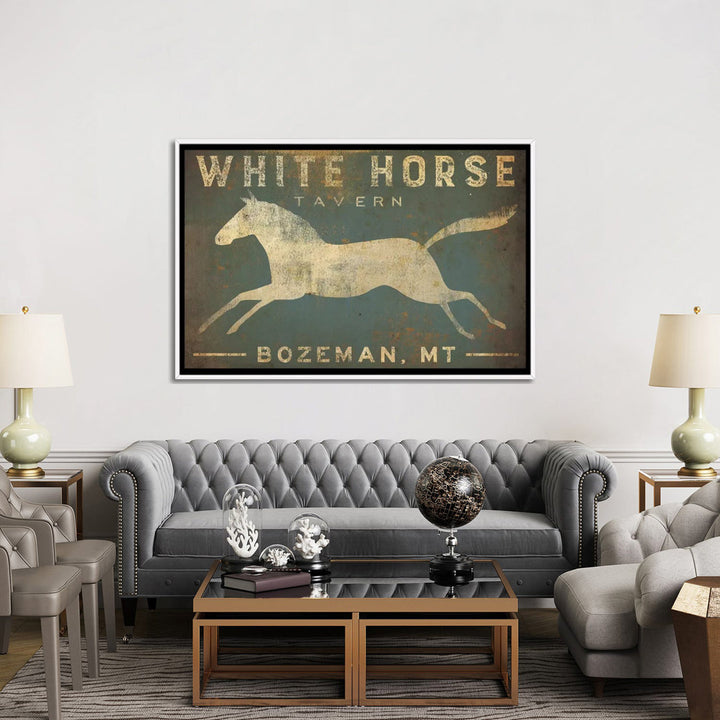 White Horse Tavern Textual Art on Wrapped Canvas East Urban Home Size: 40" H x 60" W x 1.5" D Format: White Framed