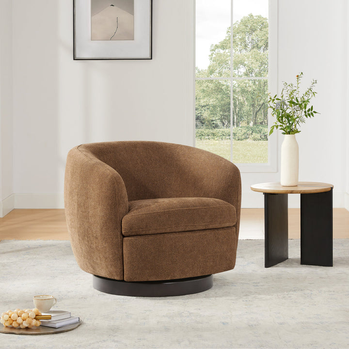 Marcy Upholstered Swivel Barrel Chair Joss & Main Leg Color: Espresso Fabric OR Leather Type: Elite Camel