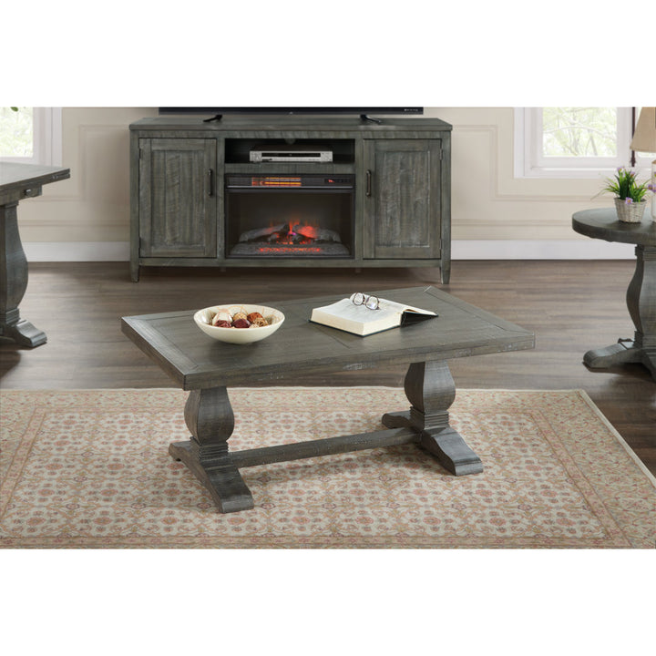 Sarcoline Solid Wood Pedestal Coffee Table The Twillery Co.® Table Top Color/Table Base Color: Gray
