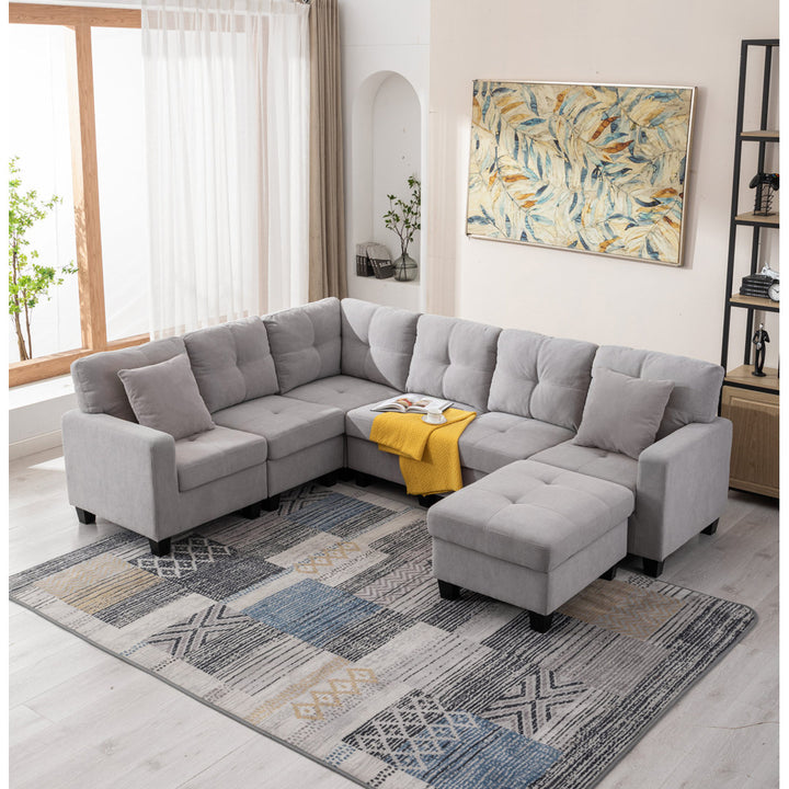 Reversible Modular Corner Sectional Sofa & Ottoman Set Latitude Run® Body Fabric: Light Gray Polyester