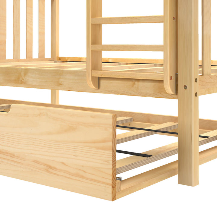 Bolles Solid Wood Standard Bunk Bed with Trundle Harriet Bee Bed Frame Color: Natural Size: Twin over Full