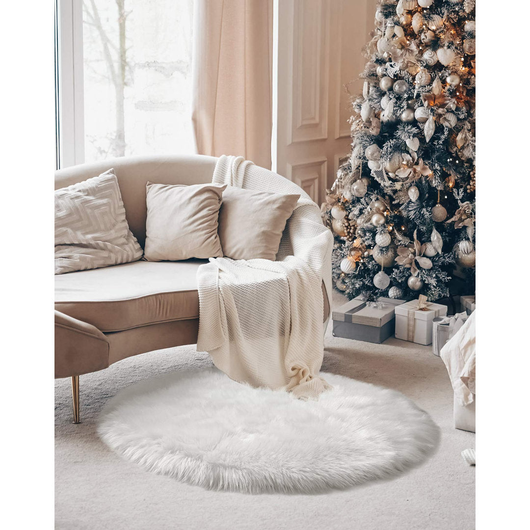 Kayzlynn Shag Faux Sheepskin White Rug Everly Quinn Rug Size: Round 6'