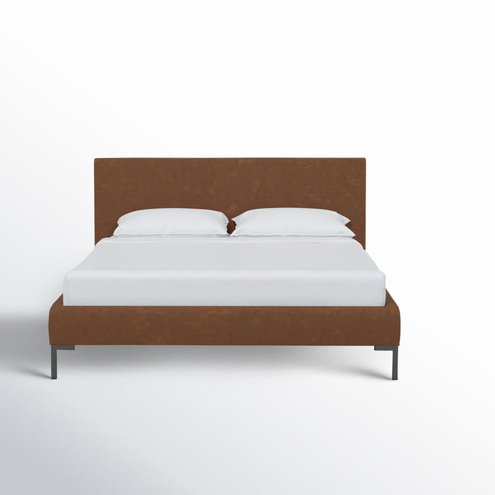 Rand Vegan Leather Bed AllModern Leg Color: Black Wood, Color: Zuma Navy Textured Linen Size: Twin