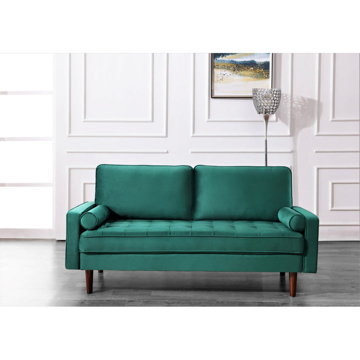 Ashfaq 57.8" Velvet Square Arm Loveseat Wade Logan® Fabric: Polyester Green
