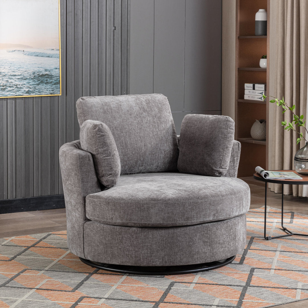 Achorn 42.26" W Polyester Recessed Arm Slipcovered Swivel Barrel Chair Hokku Designs Fabric: Gray Polyester