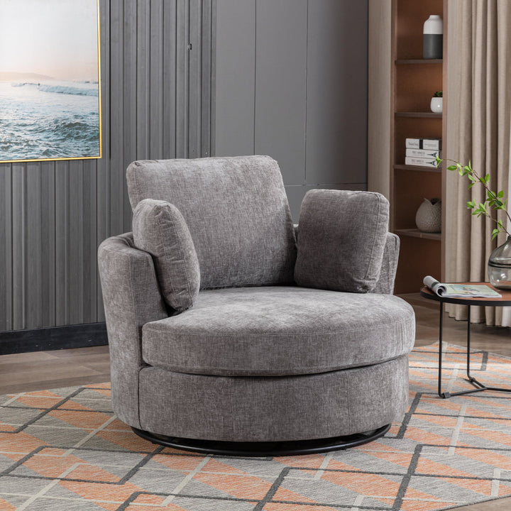 Achorn 42.26" W Polyester Recessed Arm Slipcovered Swivel Barrel Chair Hokku Designs Fabric: Gray Polyester