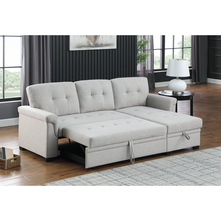 Efim 84" Wide Reversible Sleeper Sofa & Chaise Ebern Designs Fabric: Light Gray Linen Blend