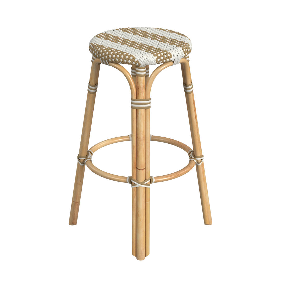 Alastair Bar & Counter Stool Birch Lane™ Color: Tan/White Stripe/Natural Rattan Frame Seat Height: Bar Stool (30" Seat Height)