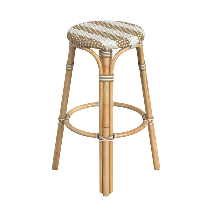Alastair Bar & Counter Stool Birch Lane™ Color: Tan/White Stripe/Natural Rattan Frame Seat Height: Bar Stool (30" Seat Height)