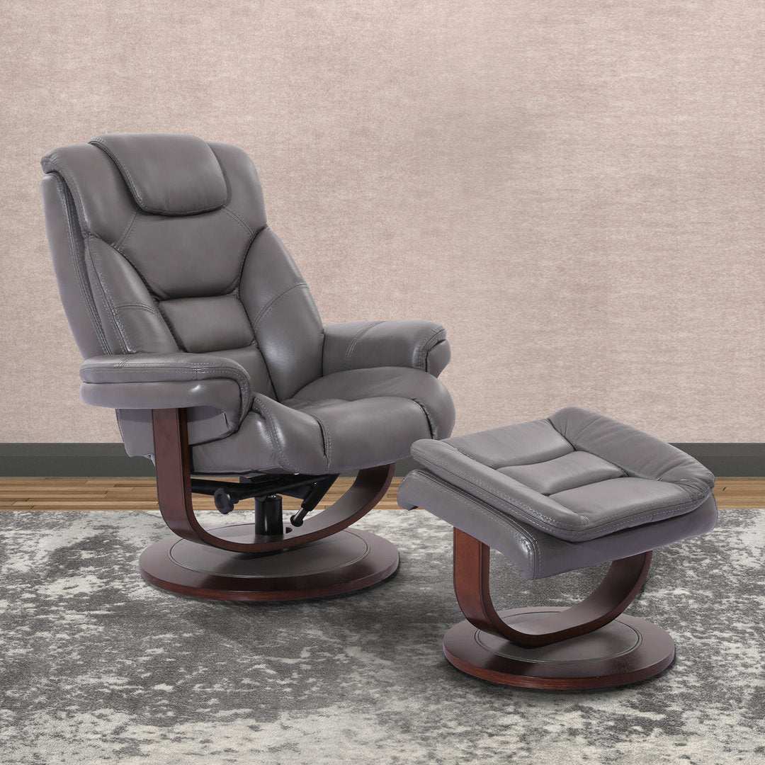 Carolynn 33.5" Wide Leather Match Manual Swivel Ergonomic Recliner with Ottoman Wade Logan® Upholstery Color: Ice Leather Match