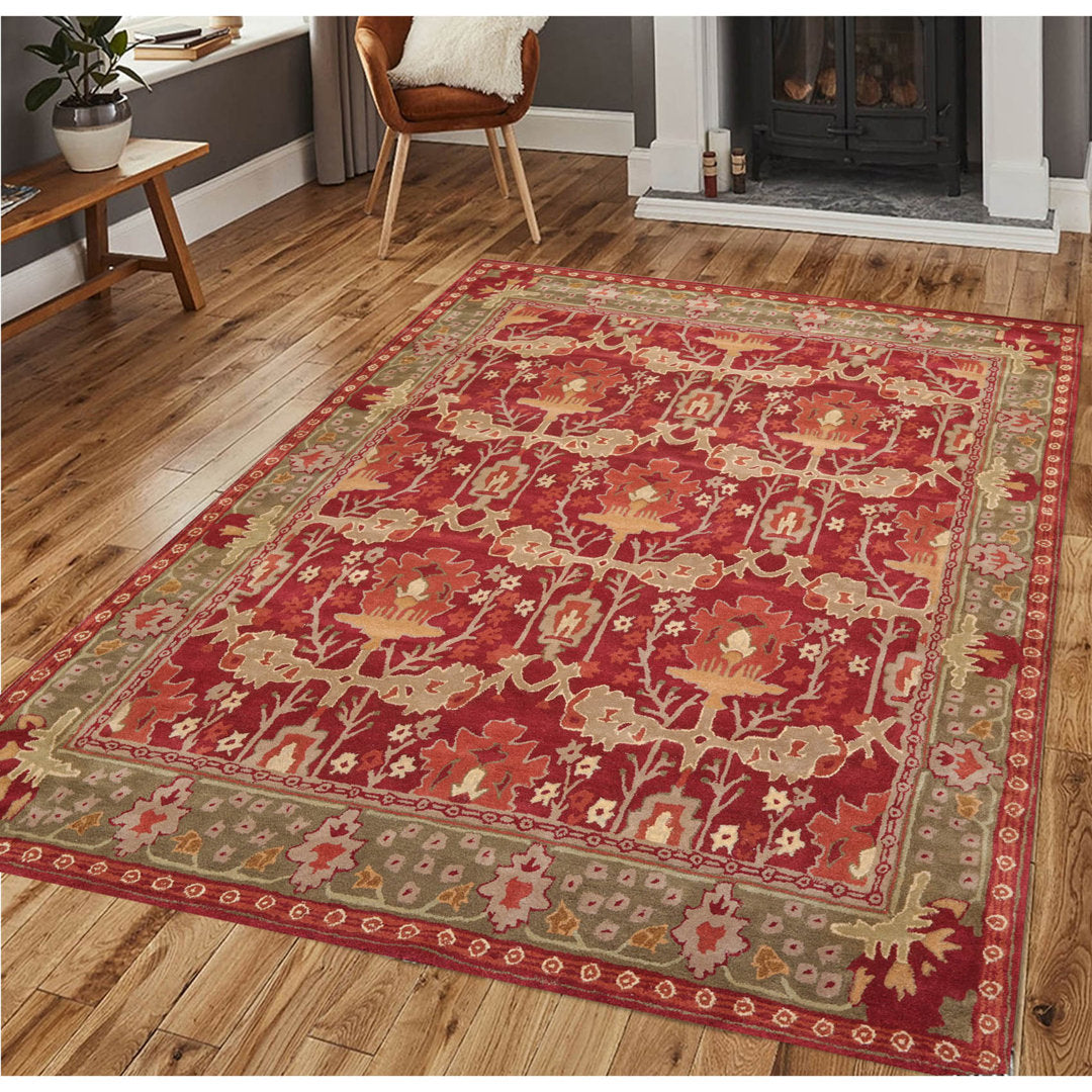 Handmade Tufted Wool Red/Green Area Rug Oriental Rug of Houston Rug Size: Rectangle 7'9'' x 9'9''