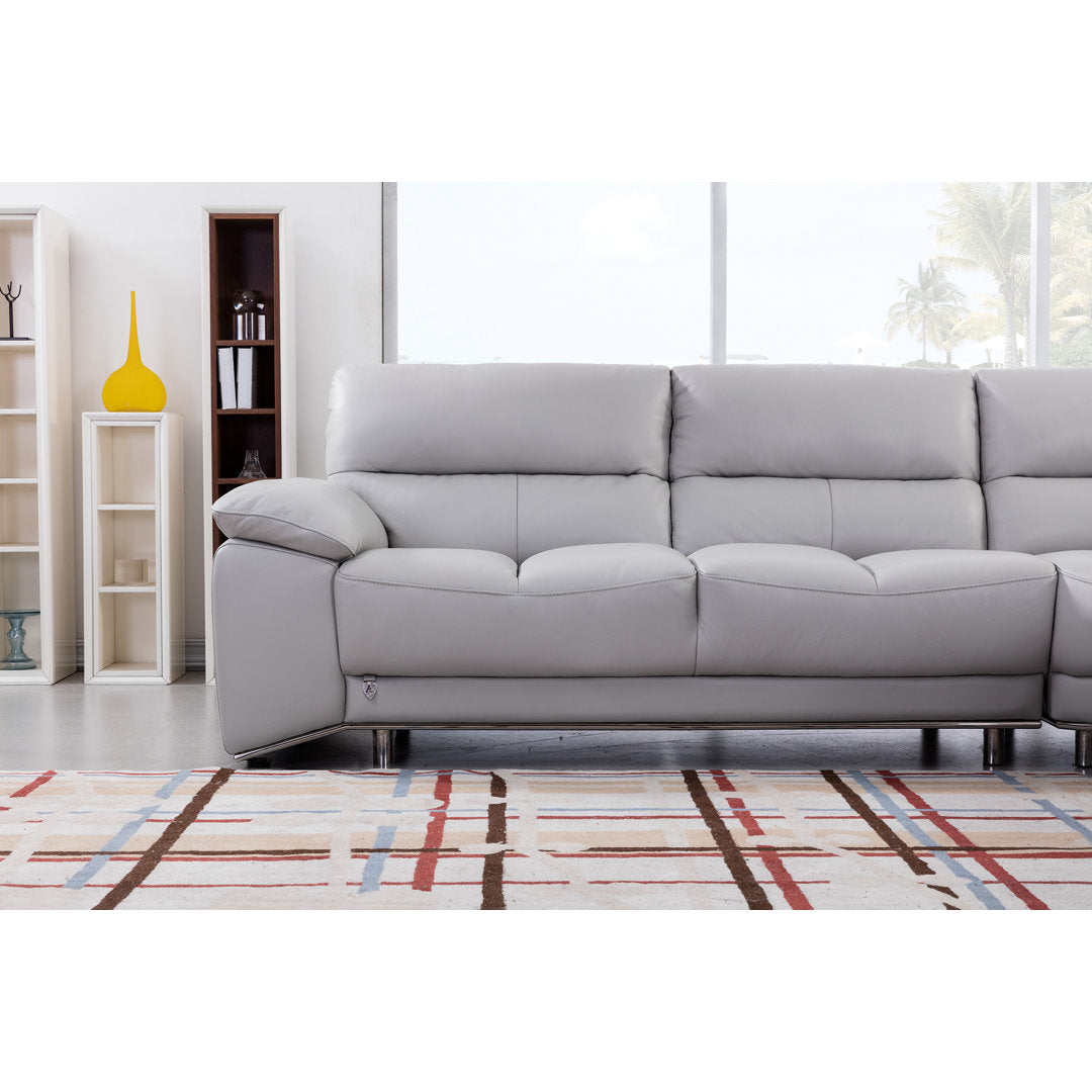 Argenziano 111" Wide Genuine Leather Symmetrical Modular Corner Sectional Orren Ellis