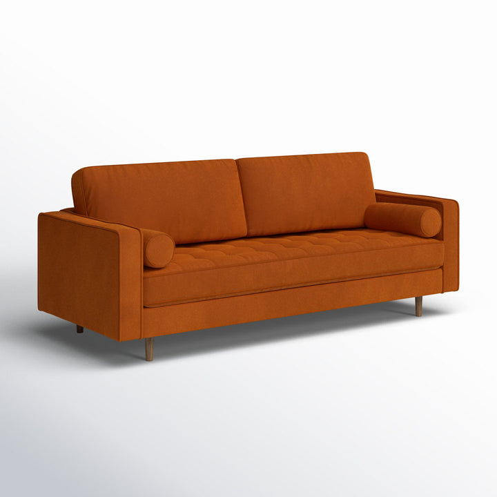 Geo 84" Upholstered Sofa AllModern Fabric: Bella Burnt Orange Performance Velvet