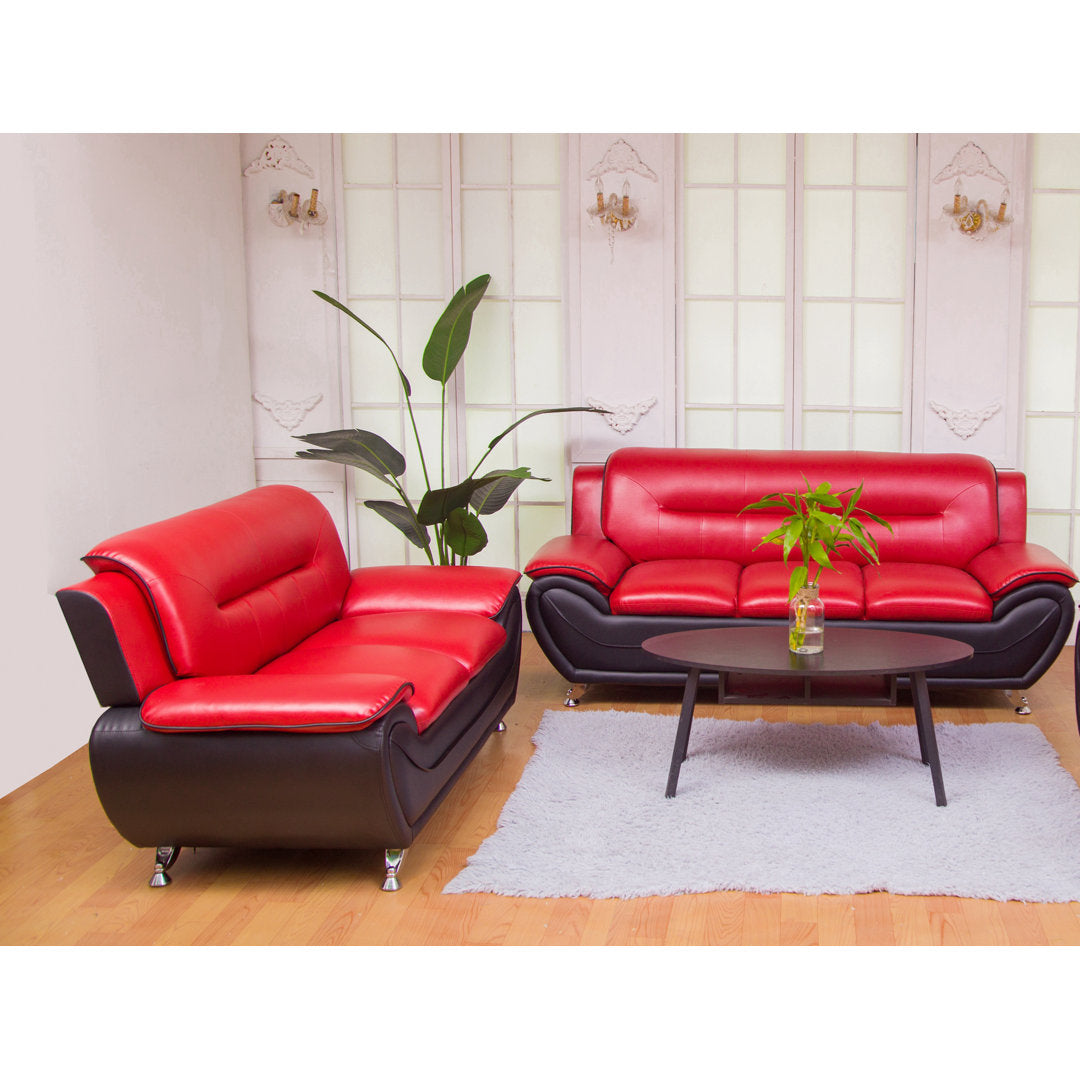 Mulvey 80" Faux Leather Pillow Top Arm Sofa Orren Ellis Upholstery Color: Red/Black