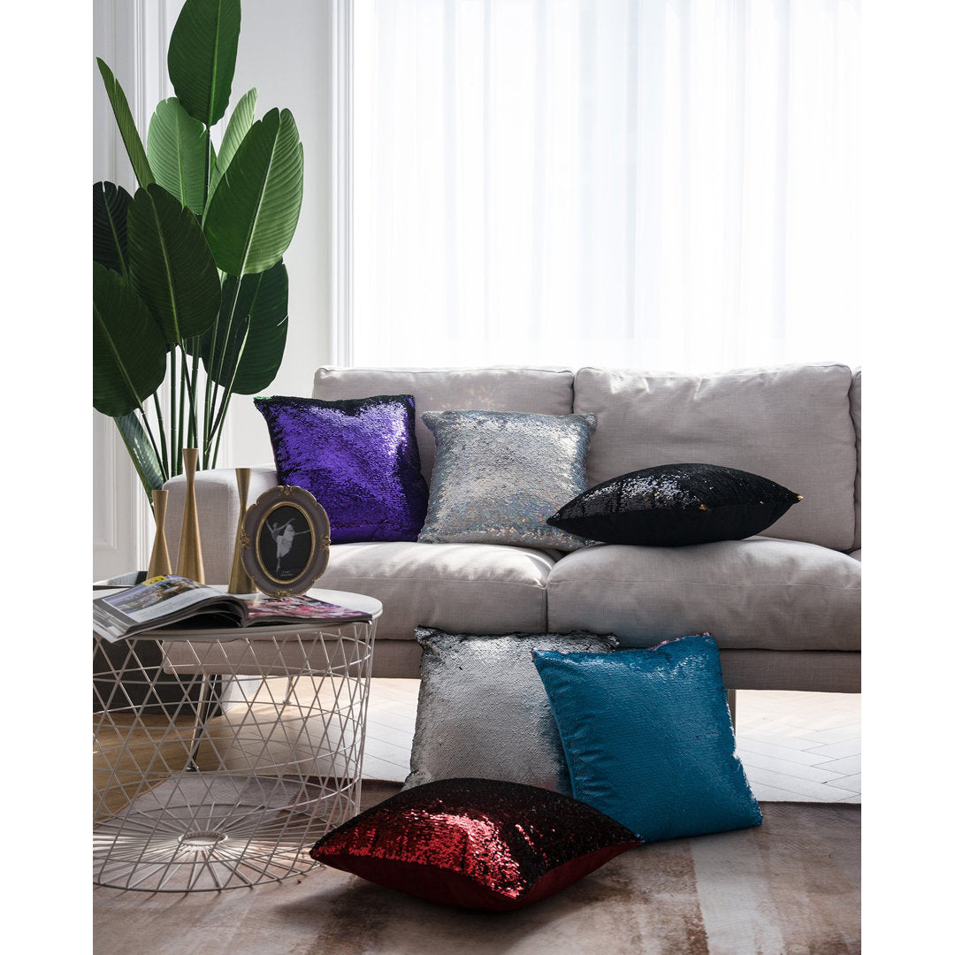 Mermaid Sequin Pillow Cover Urbanest Color: Red/Blue Size: 14" x 14"