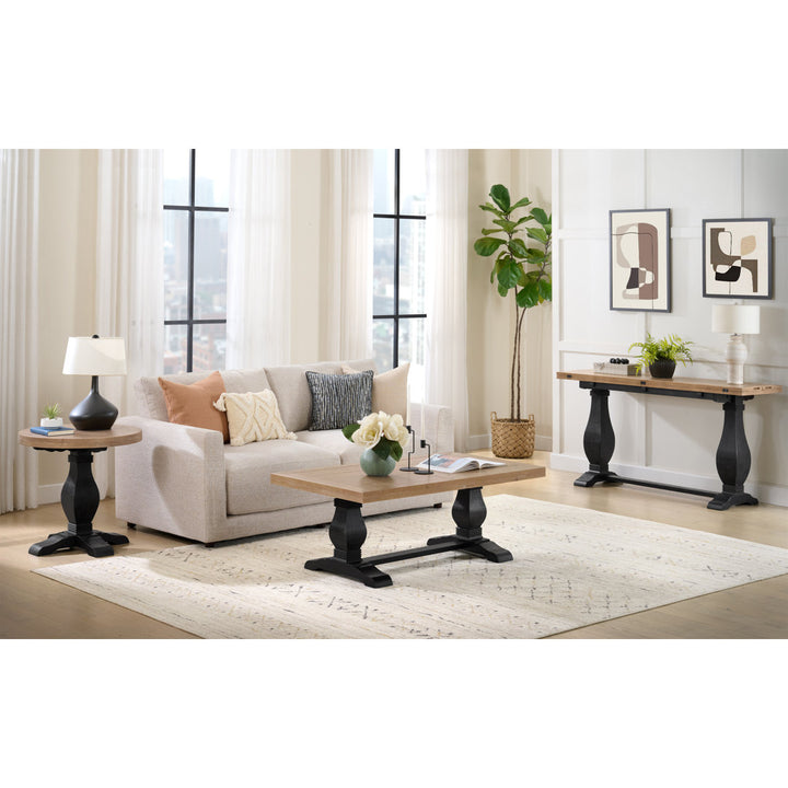 Sarcoline Solid Wood Pedestal Coffee Table The Twillery Co.® Table Top Color/Table Base Color: Driftwood/Black
