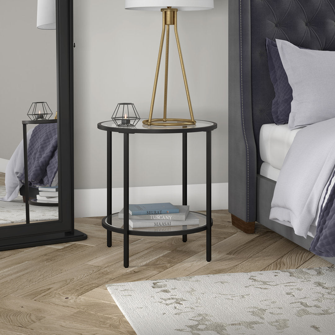 Ceno Glass End Table with Storage Wade Logan® Table Base Color: Blackened Bronze