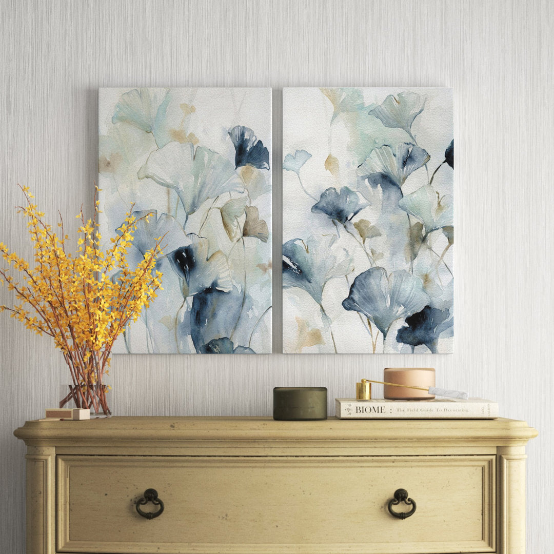 Indigo Ginkgo I - 2 Piece Wrapped Canvas Textual Art Set Lark Manor™ Size: 27" H x 36" W x 1.5" D