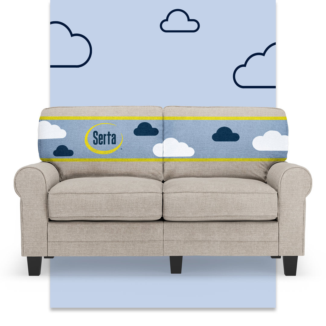 Serta Copenhagen 61" Rolled Arm Sofa, Easy Care Fabric, Soft Pillow Back, Pocket Coil Seat Cushions Serta Fabric: Light Gray Polyester Blend