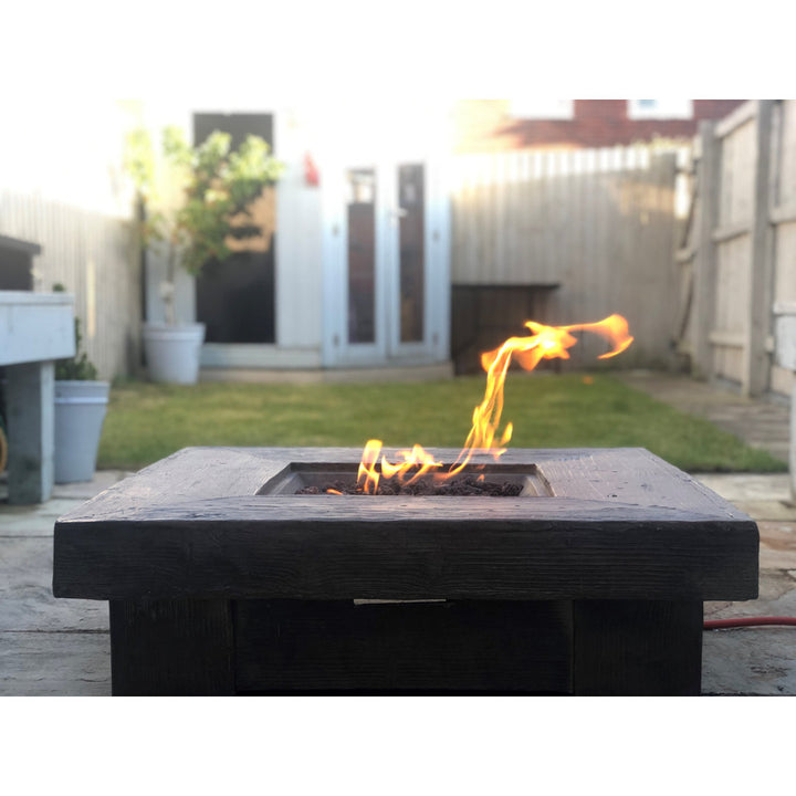 Lakishia 35" Square Faux Wood Gas Fire Pit with Lava Rocks Wade Logan®